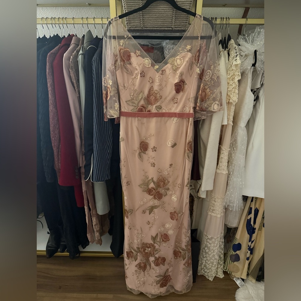 Marchesa Notte Blush Floral Embroidered Gown